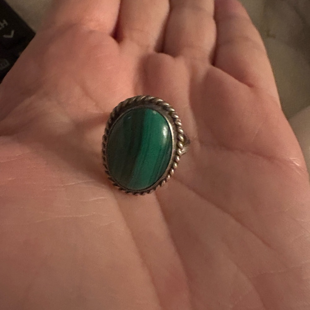 Sterling Silver Malachite 💚Oval Statement Ring | Studio Silver Rope Bezel
